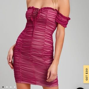 Mesh Ruched Off-the-Shoulder Bodycon Dress